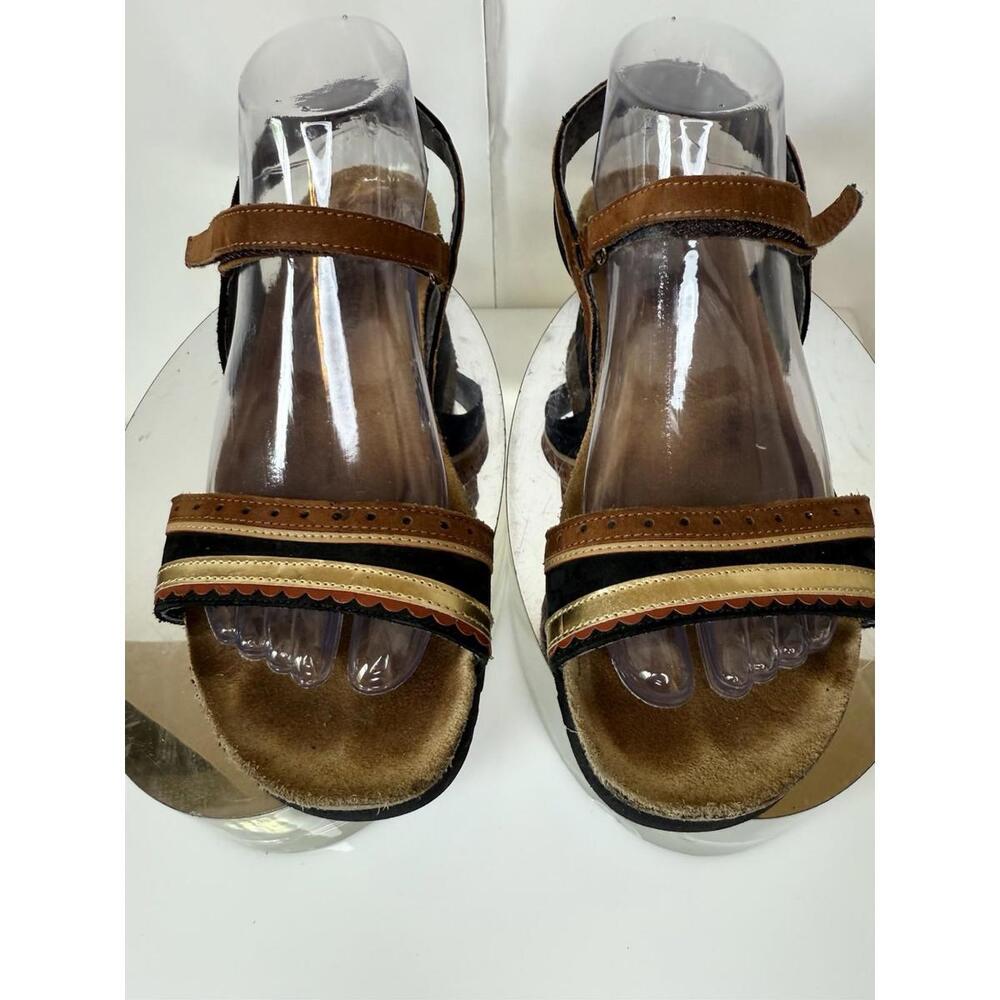 Naot Beverly‎ Brown Black Gold Cork Sz 9 Footbed Hook Loop Comfort Sandals